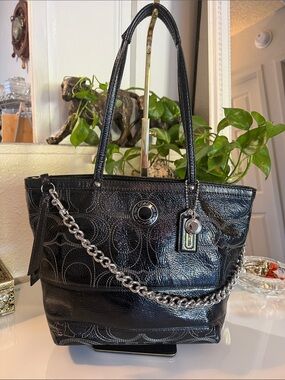 Vintage Coach Black Patent Signature Tote bag
